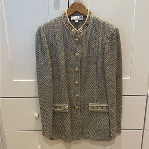 St. John Suit with Ornate Trim and Blue/Tan Beading